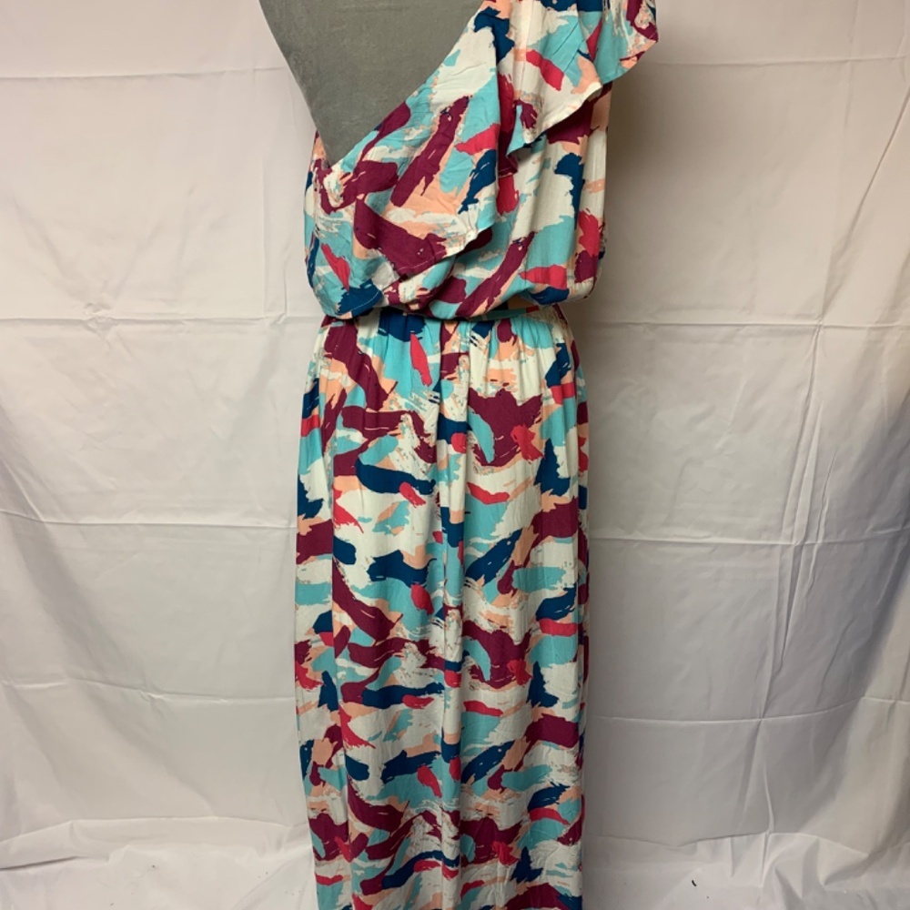 Emily wonder dress plus SZ 1X maxi one shoulder ruffle abstract print NWT - Picture 5 of 10